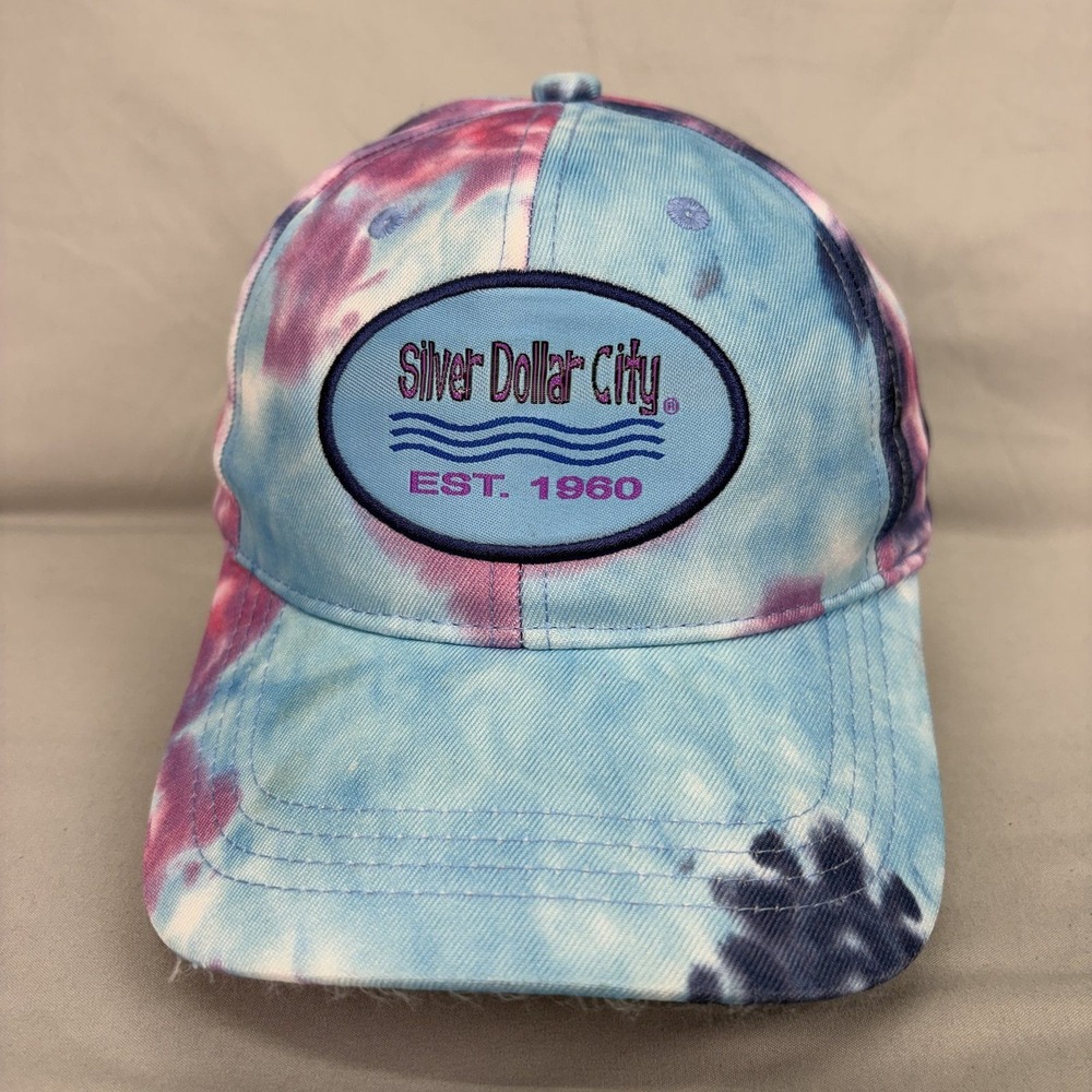 Silver Dollar City Hat Tie Dye Souvenir Unisex Adult OSFA Blue Purple Logo Cap